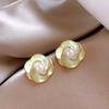 Elegant Zircon Flower and Pearl Stud Earrings - High-End Niche Design