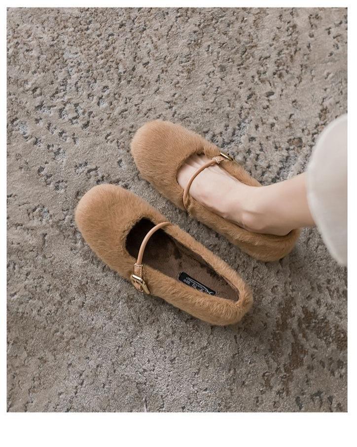 French heightening fluffy shoes single shoes women's 2025 new autumn and winter gentle small plush warm beanie shoes