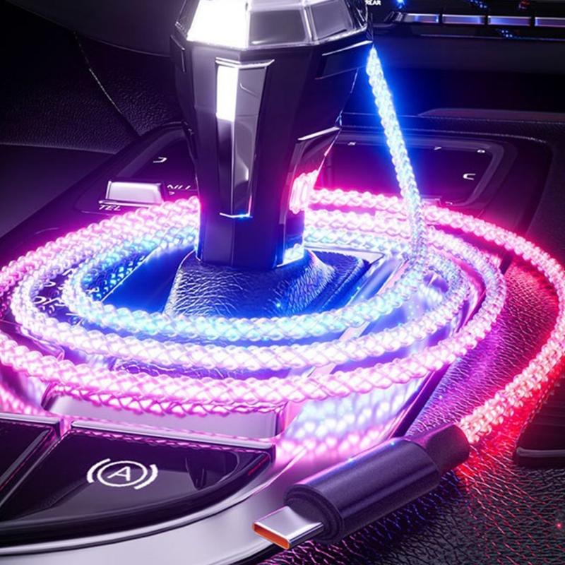 Braided Type C Charges Cable with Light Effects 66W Rapid Charges Cord 1m Length Charging Cable for Multiple Devices