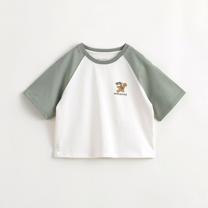 [Cool and Breathable] Mark Jenny Boys and Girls Urban Outdoor Short-Sleeved T-Shirt Kidsren s Top Summer Wear 240581 Gray Green 150