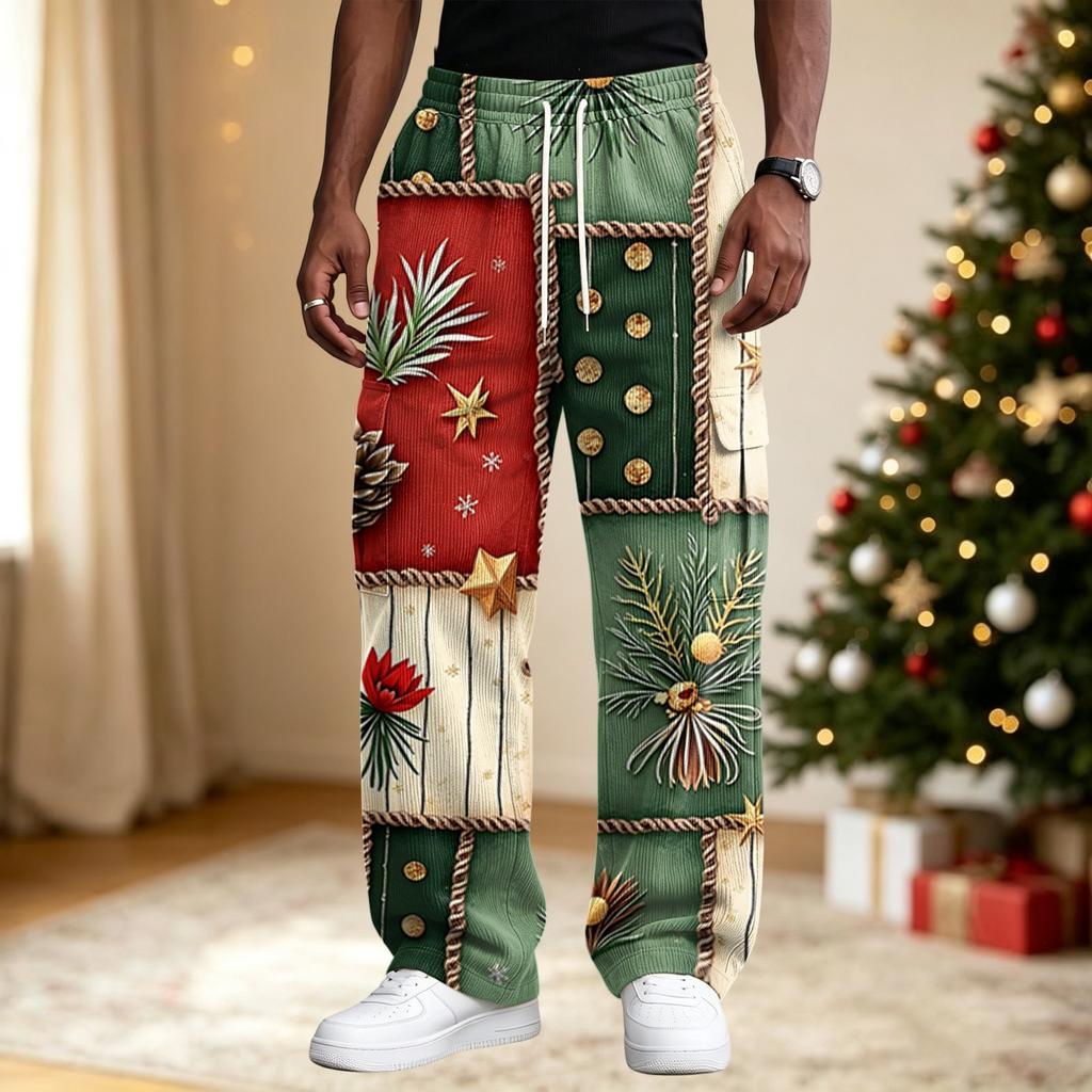Men's Casual Pants with Christmas Print, Loose Fit Comfortable Streetwear for Holiday Parties