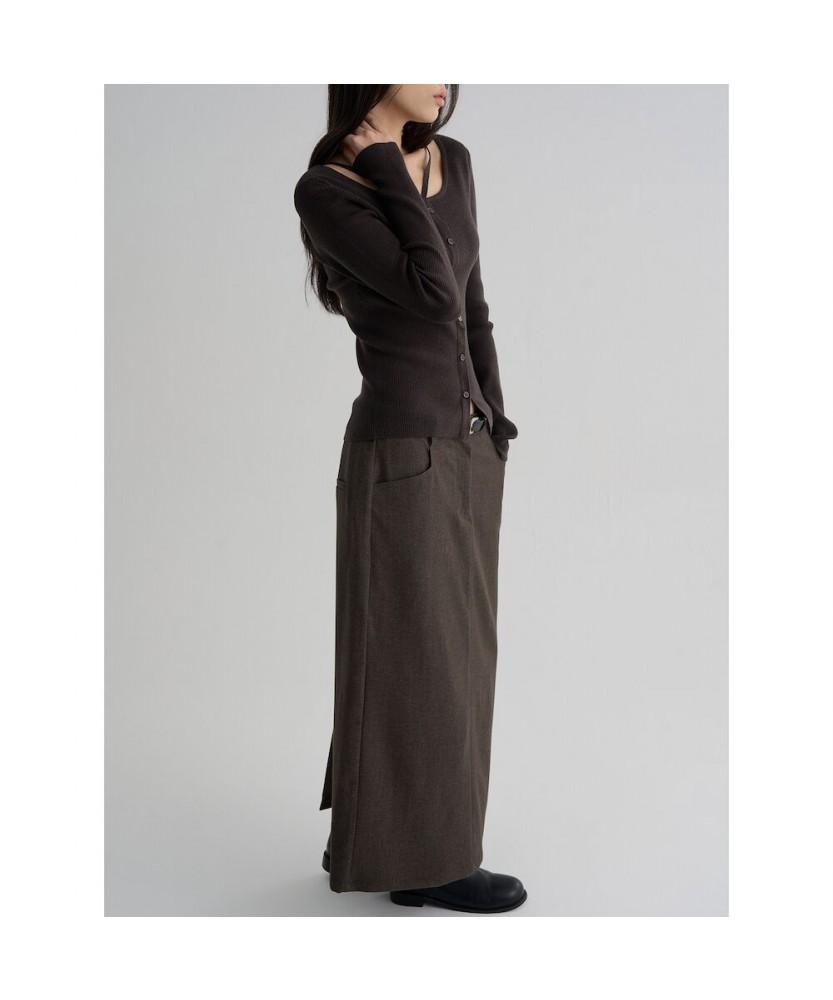 8SECONDS Belted H-Line Long Skirt Khaki