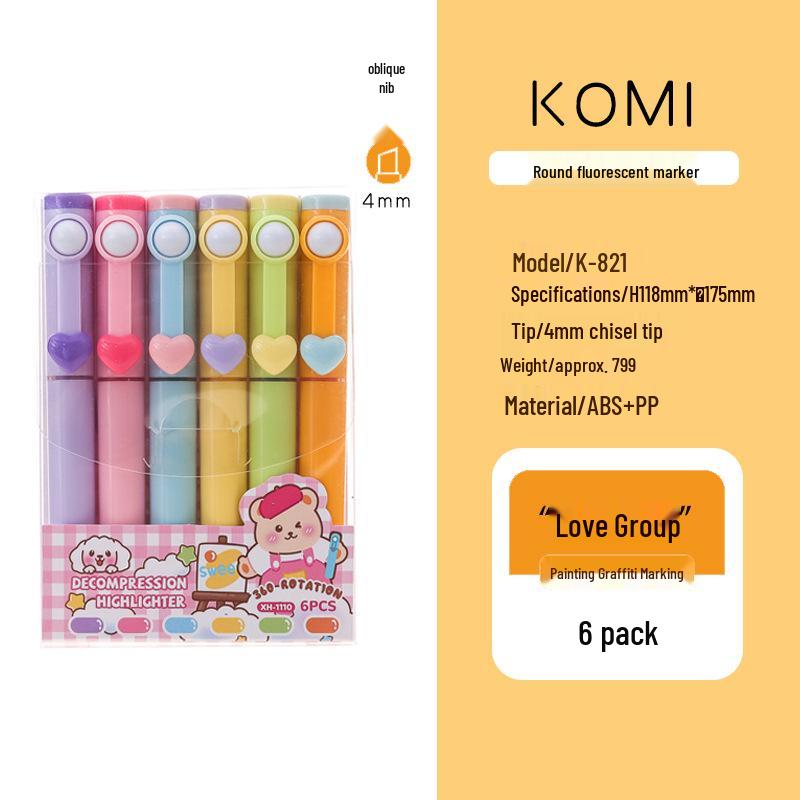 

KOMI Creative Round Fluorescent Pen Set - High-Value for Drawing & Note Highlighting Oblique Tip