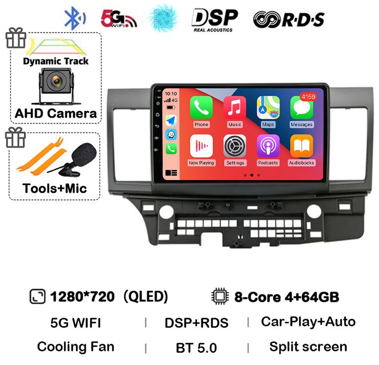 Android 14 Carplay Auto Car Radio For Mitsubishi Lancer 10 CY 2007-2017 Multimedia Video Player WIFI+4G GPS Stereo Head Unit DSP