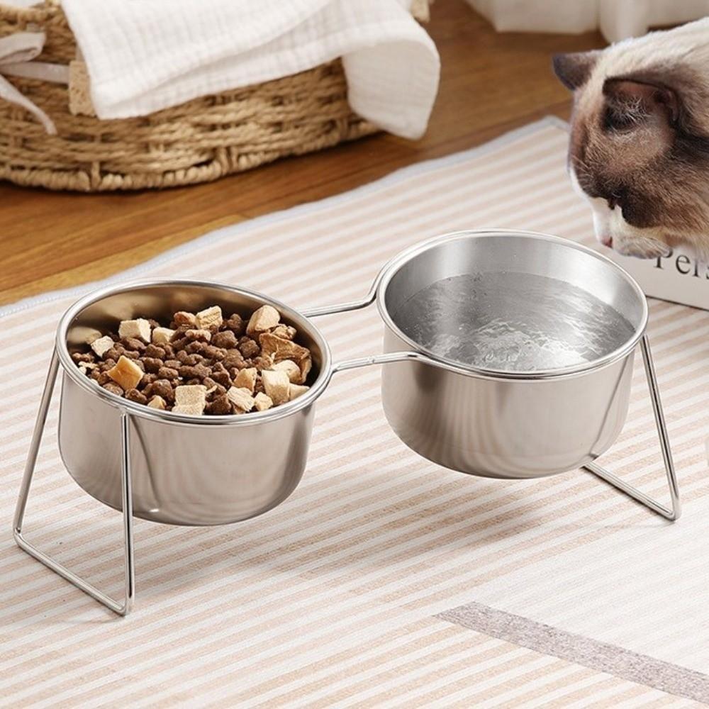 Anti-Tipping Stainless Steel Cat Bowl Fall-Resistant Sturdy Neck Protector Bowl Rust Proof with Stand High Foot Dog Feeder