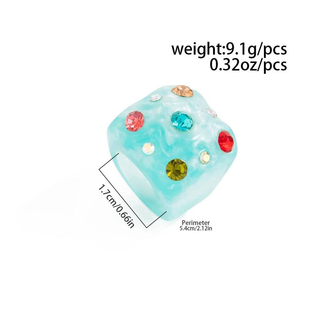 SHIXIN 2026 New Trendy Colorful Resin Inlay Rhinestone Geometric Square Ring Sweet Chunky Geometric Ring Valentine's Day Jewelry
