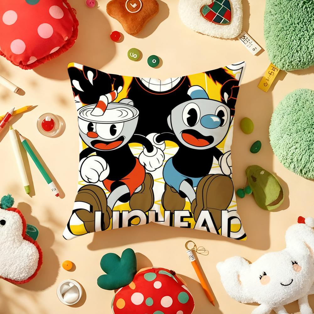 Classic Game CCuphead Cute Cushion Cover Plush Fabric Soft DoubleSided Printed Sofa Warm Winter Home Gift Pillow Cover