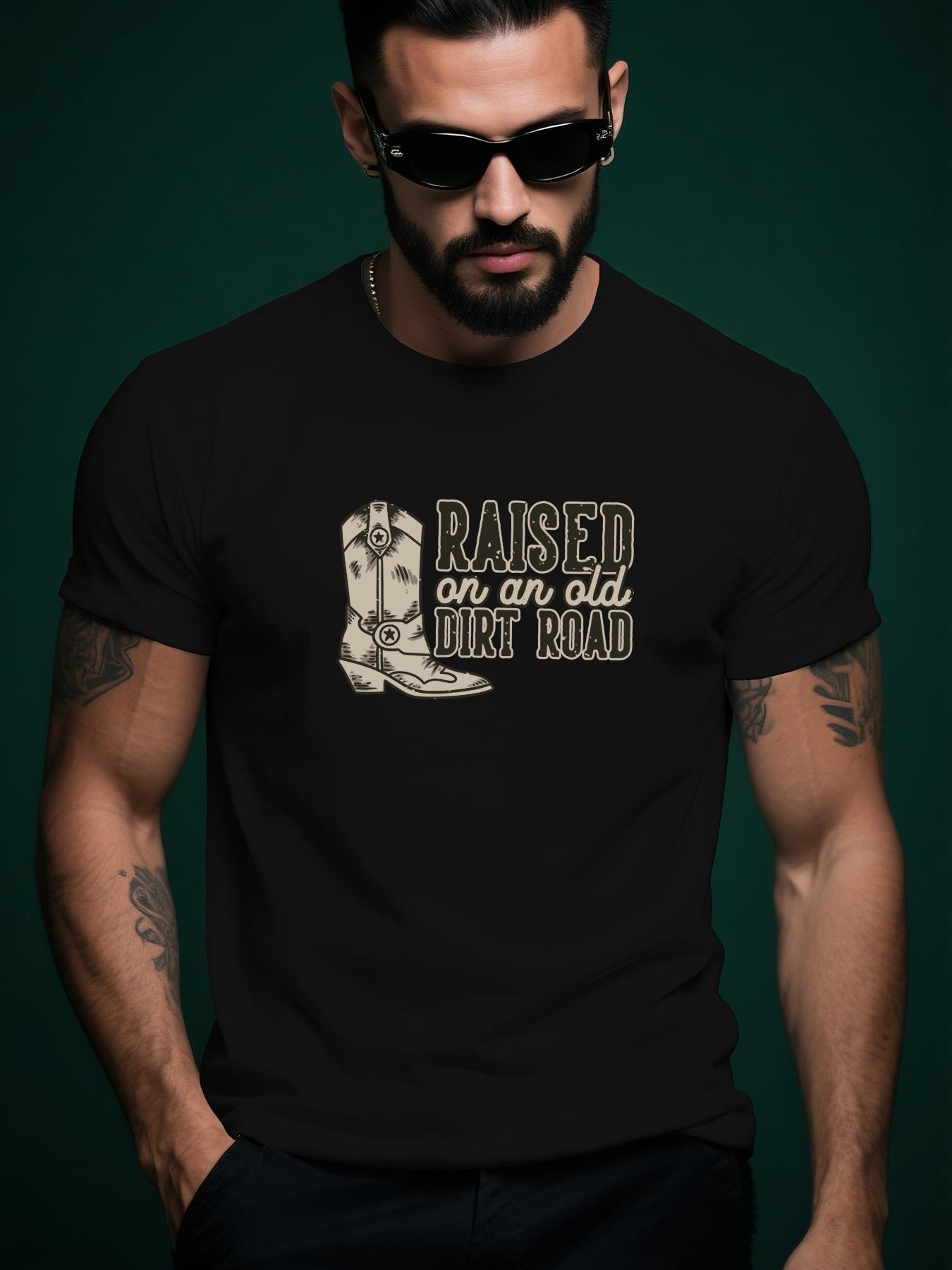 Raised on the Dirt Road Western Cowboy Boots Graphic Tshi... L