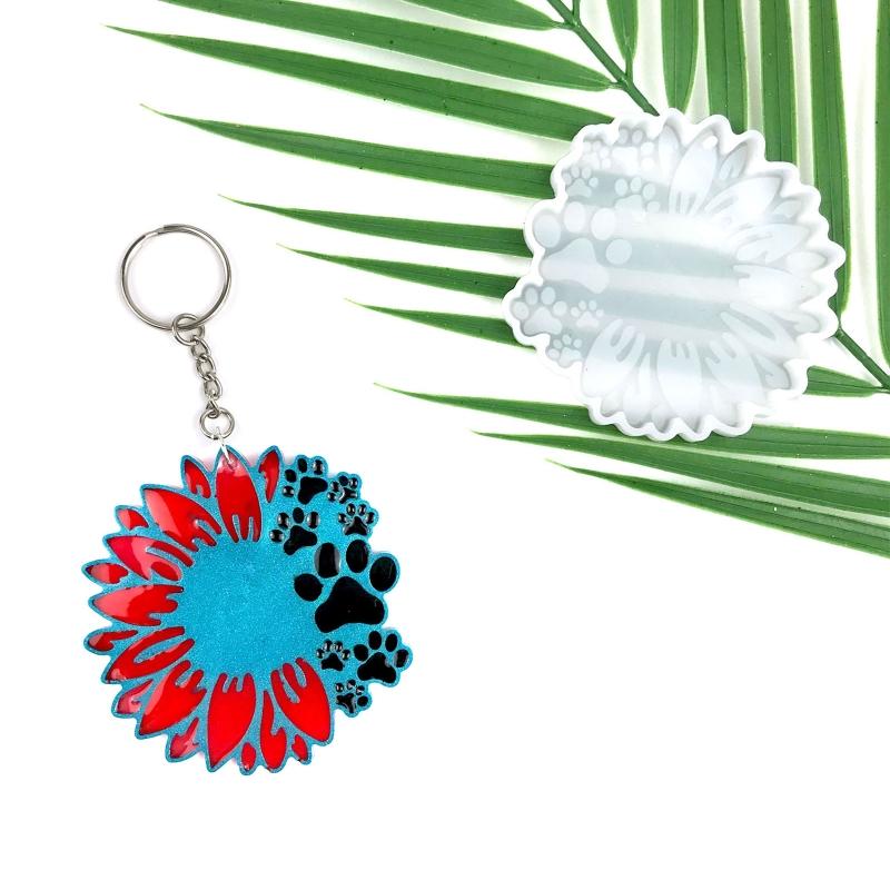 Shiny Glossy Sunflower Dog Paw Ornaments Silicone Epoxy Resin Mold DIY Keychain Pendant Jewelry for Valentine Gift Craft