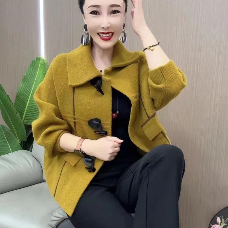 

Модная и трендовая шерстяная куртка для женщин среднего и пожилого возраста на весну и осень с двухсторонним имитационным дизайном 6XL жёлтый