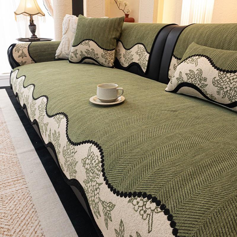Luxury Style Chenille Sofa Cover Slipcover Non-Slip One-Piece Print Upholstery Living Room Couch Rental Home