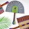 Vintage Seagrass Woven Fan Colorful Striped Patterns Summer Cooling Fan  Home Decoration