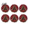 Holiday Table Decor 4/6Pcs Christmas Animal Wooden Coaster Festive Plaid Floral Round Drink Housewarming Gift Ideas Mats Decorations for Home Office