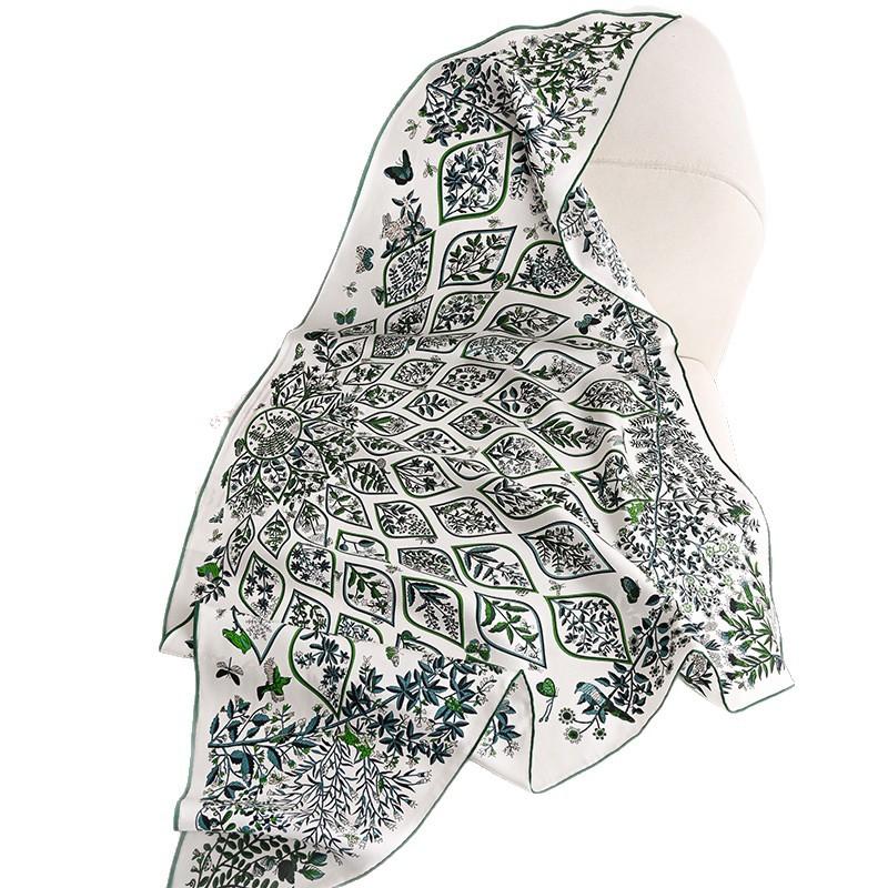 New silk silk scarf, lush foliage, silk twill triangle scarf, fashion light luxury temperament 111 mulberry silk scarf