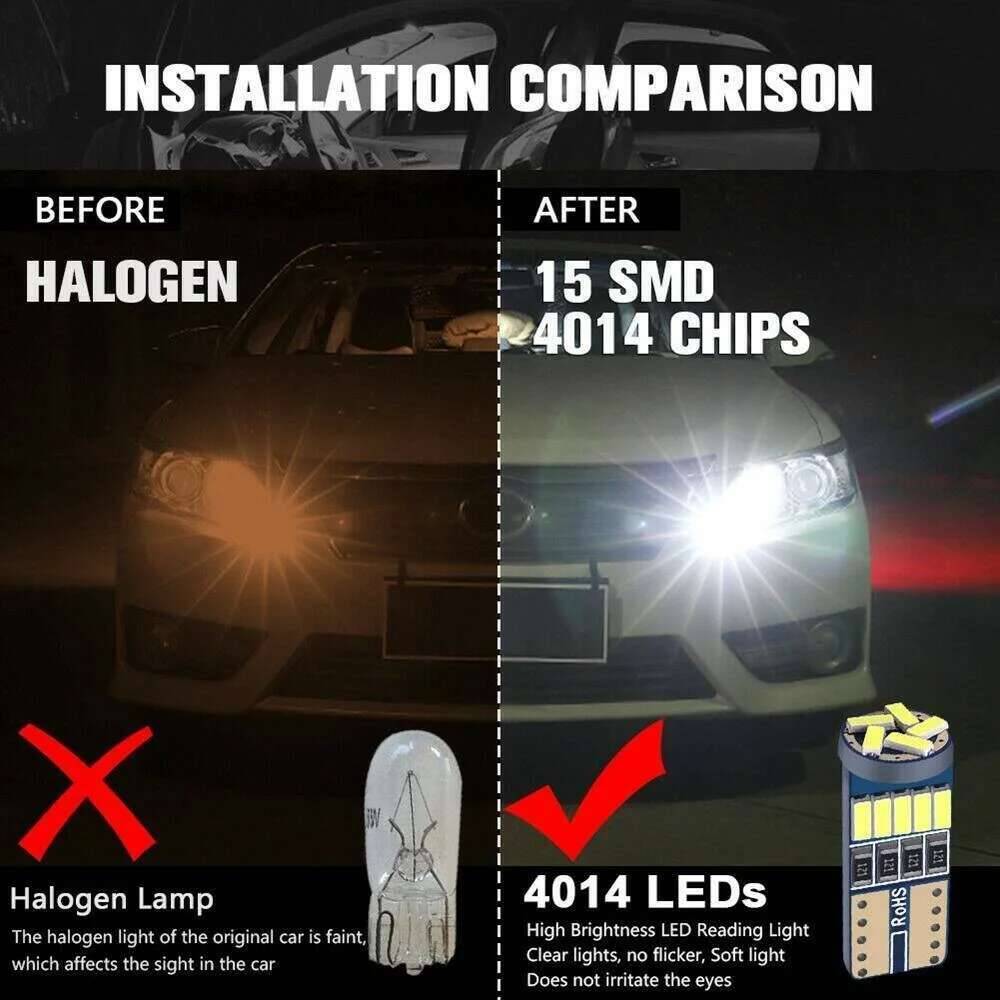 10PCS Led W5W T10 Car Signal Lamp 501 194 Bulbs 4014SMD Clearance Reading Interior Lights 6000K 12V Dome Lights 6