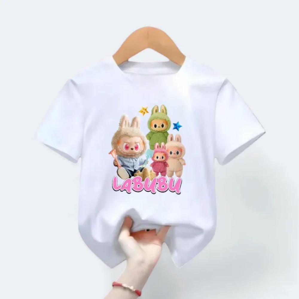New Labubu Children's T-shirt with Various LABUBU Ugly and Cute Patterns for Girls Round Neck Short Sleeve Casual Versatile Clothing