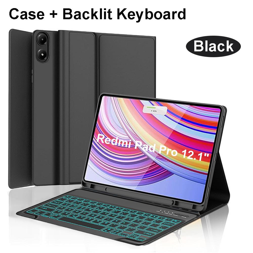Case for Redmi Pad Pro 12.1 Inch, Bluetooth Keyboard Cover for POCO Pad 12.1 Inch