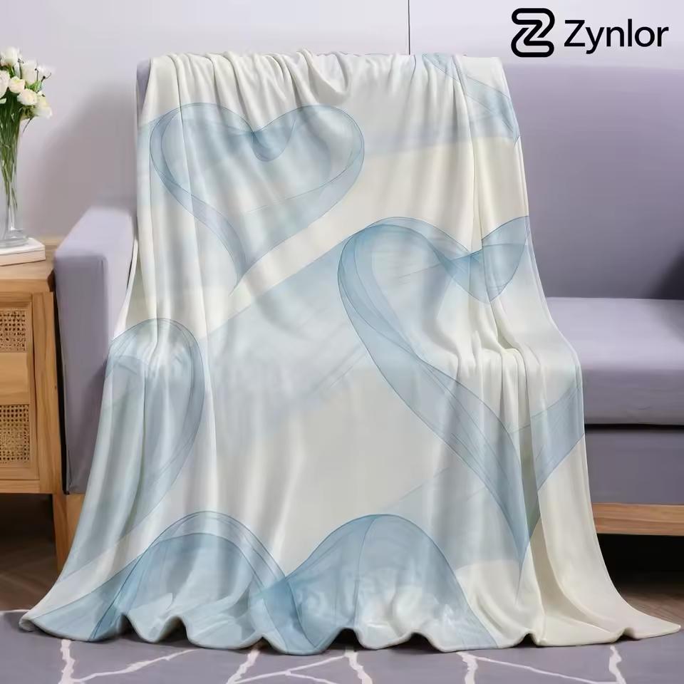 Blue Heart Ribbon Ultra Soft Sherpa Fleece Blanket Fluffy Warm Halloween Cozy Throw for Sofa Couch Bedroom Gift All season