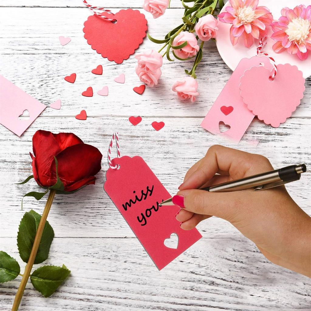 100 Pcs Tags Valentine Gift Tags Heart Cutouts Shaped Kraft Paper Tags With 300 Feet String For Valentine's Day Mother's Day Wedding Party