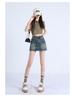 2025 Summer High-Waisted Distressed Denim Skort with Anti-Exposure Feature