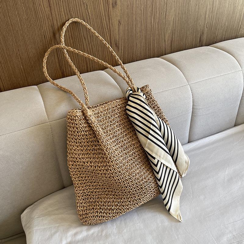 Fashion straw bag women s autumn and winter versatile casual shoulder bag women s woven bag large-capacity beach bag хаки