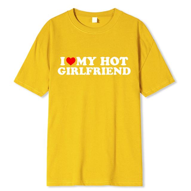 

Винтажная забавная футболка с надписью «I Love My Hot Girlfriend Boyfriend» для пар, мужская хлопковая футболка для бойфрендов, повседневная спортивная уличная одежда S жёлтый