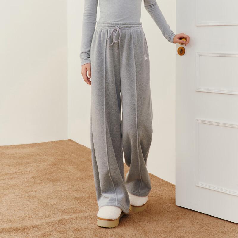 LEDING Embroidered Drawstring Fleece Knit Pants