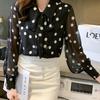 Spring Autumn Elegant Fashion Polka Dot Printing Shirt Ladies Long Sleeve Temperament Bow Blouse Women Casual Blouse