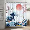 Funny Shower Curtain Brave Cat Cartoon Shower Curtain Waves Ocean Decor Fabric Shower Curtain Set with Hooks Bathroom Decoration