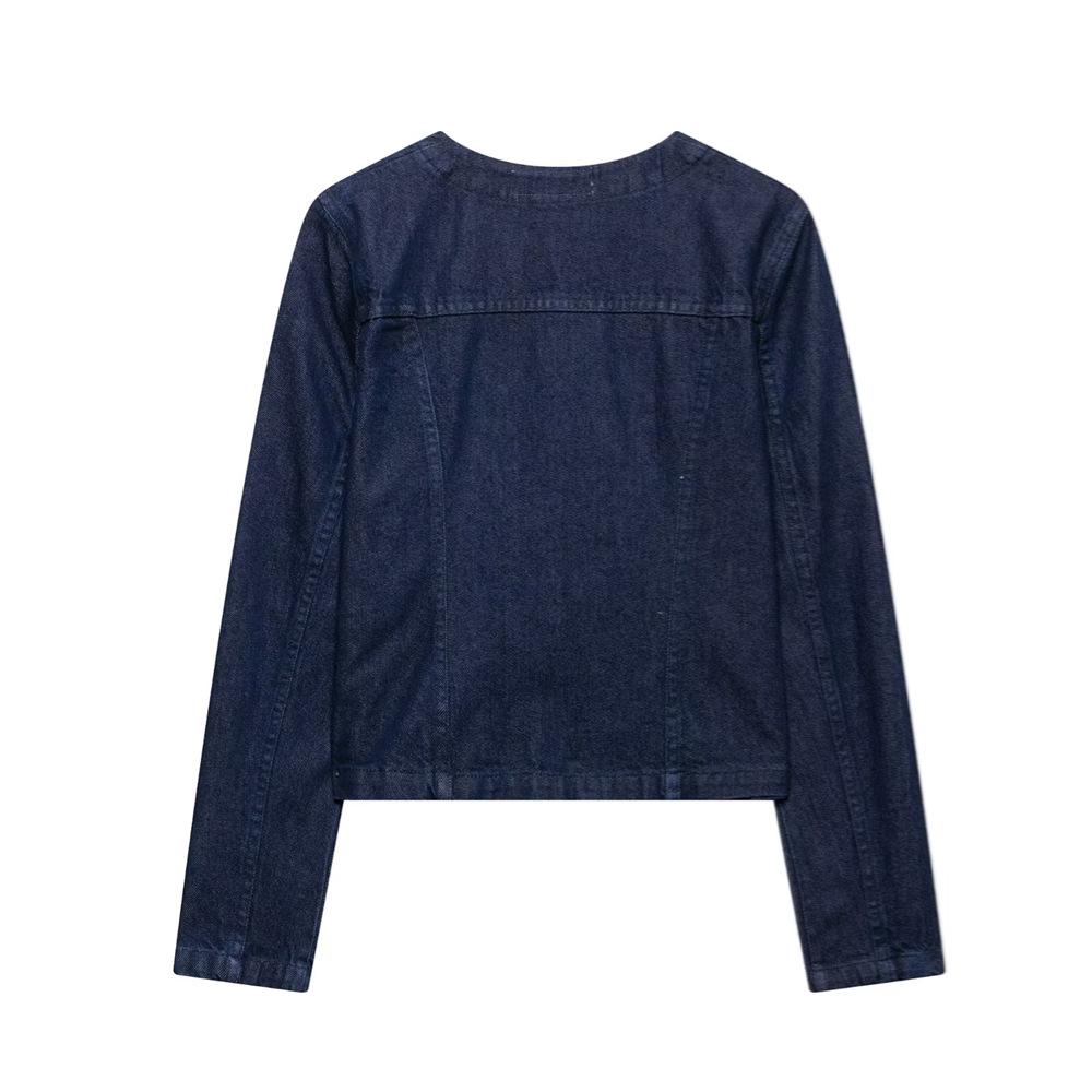 2025 Spring/Summer Women's Round Neck Denim Jacket & High-Waist Casual Shorts Set