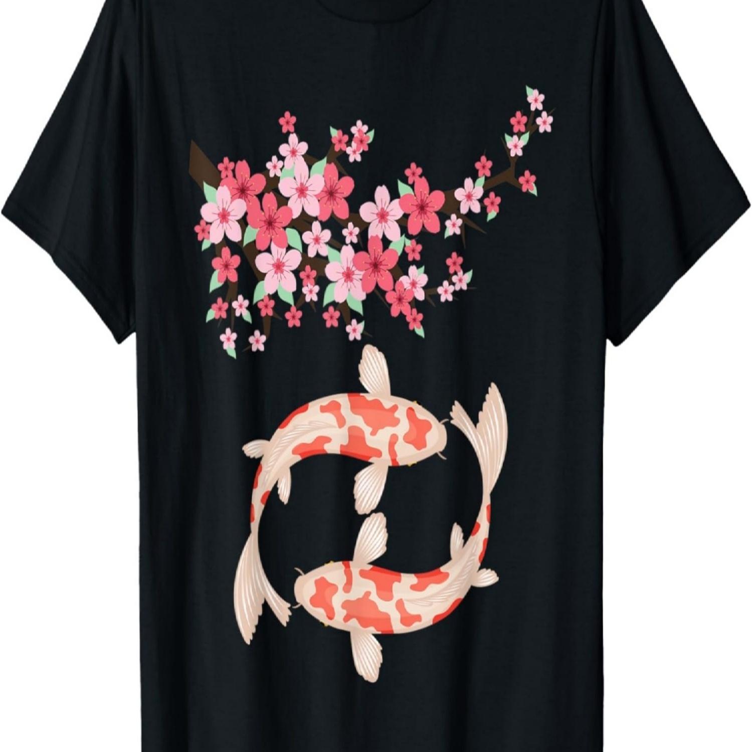 Koi Carp Nishikigoi Fish Cherry Blossoms Men Women T-Shirt(4) S чёрный