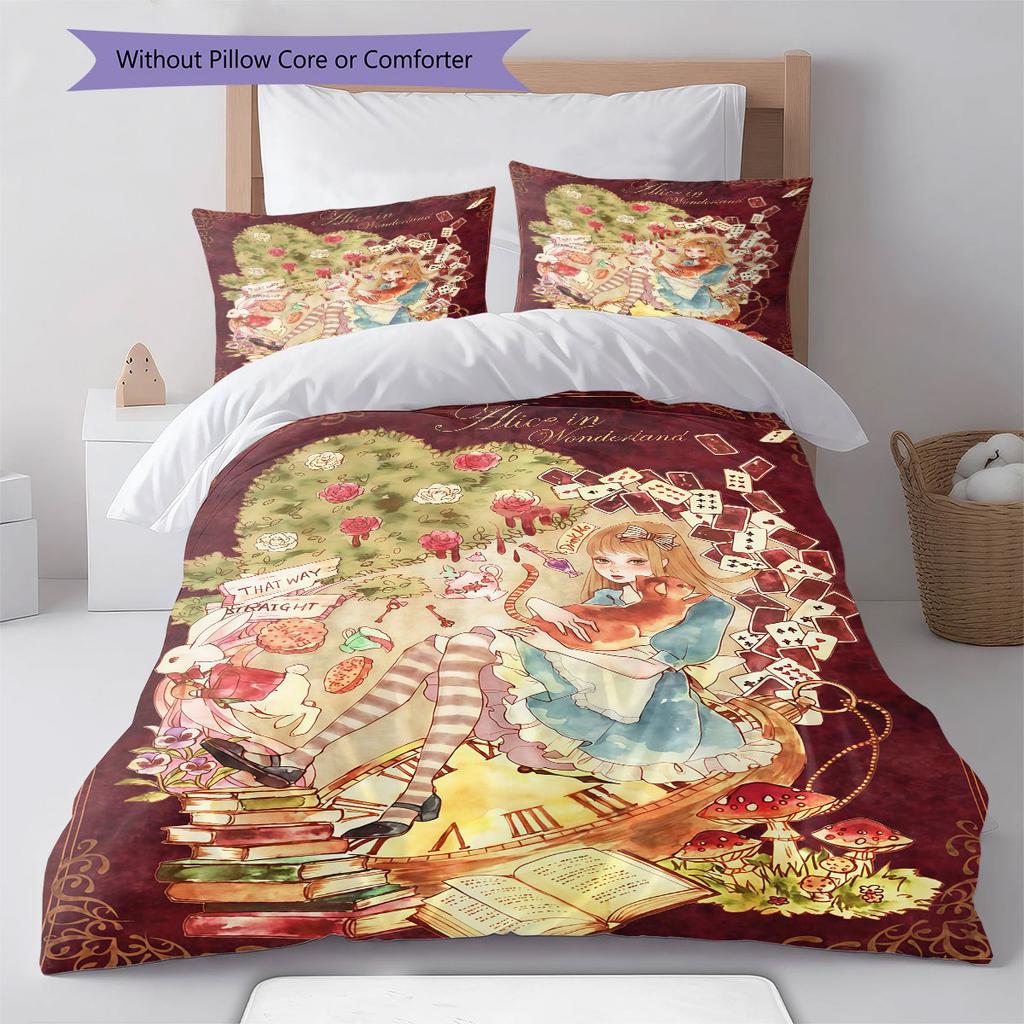 Alice Wonderland Dream Bedding Quilt Set Quilt Cover Pillowcase Home Decoration Birthday Gift (1 * Duvet Cover + 2 * Pillowcase, Without Core)