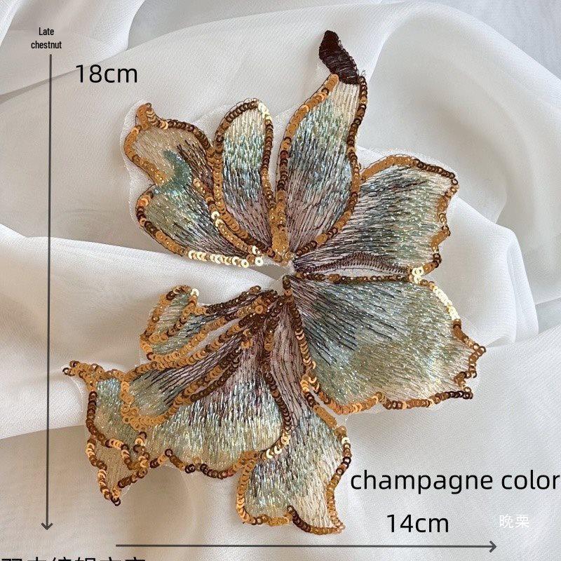 Embroidered Sequin Flower Patch for Hanfu Decoration - 18x14cm, Hand-Sewn DIY Accessory