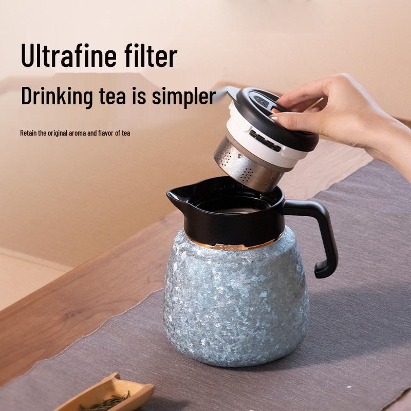 Qingshui® 1500ml Pure Titanium Stewing Teapot with Tea Separator & Temperature Display Vacuum Flask