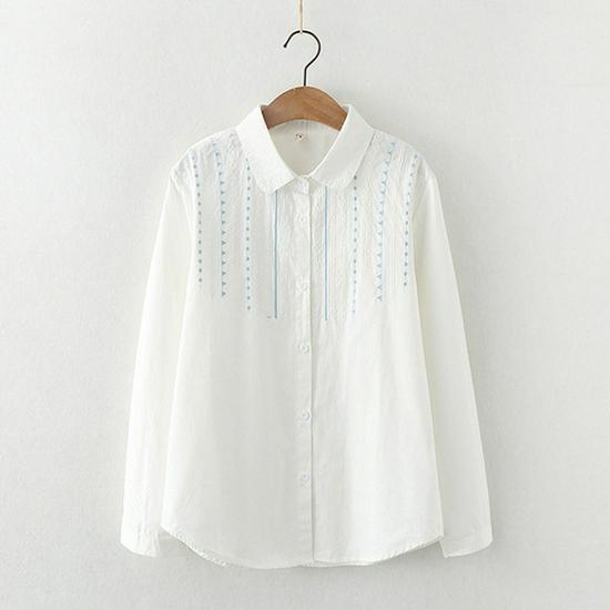 2023 Spring/Autumn Fresh Embroidered Cotton Women's Long Sleeve Casual Shirt