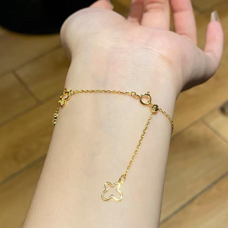 18K Gold-Plated 925 Sterling Silver Butterfly & Four-Leaf Clover Bracelet with Zircon and Flower Design for Women