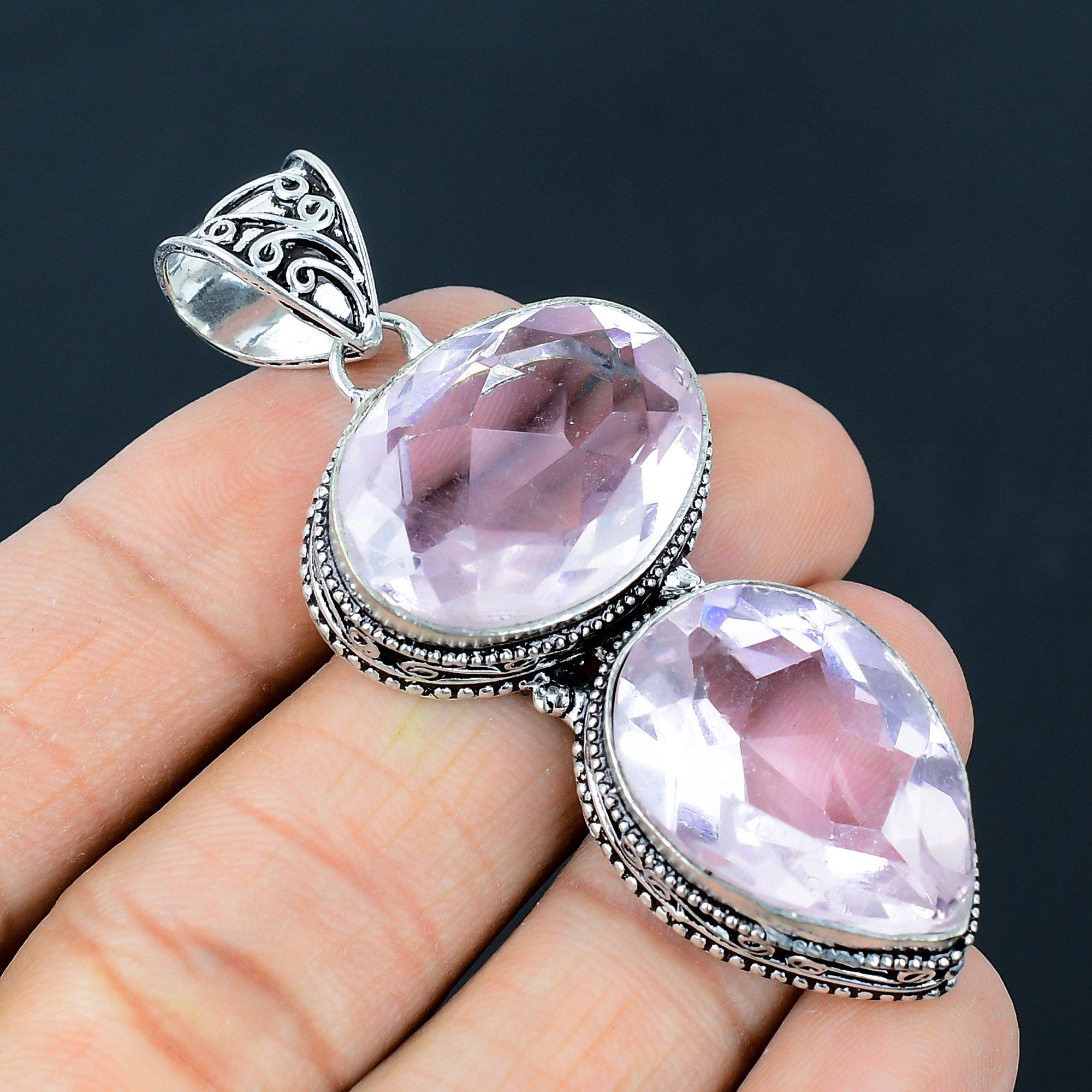 

Ювелирный кулон ручной работы из стерлингового серебра 925 пробы с розовым кунцитом 2,56 дюйма