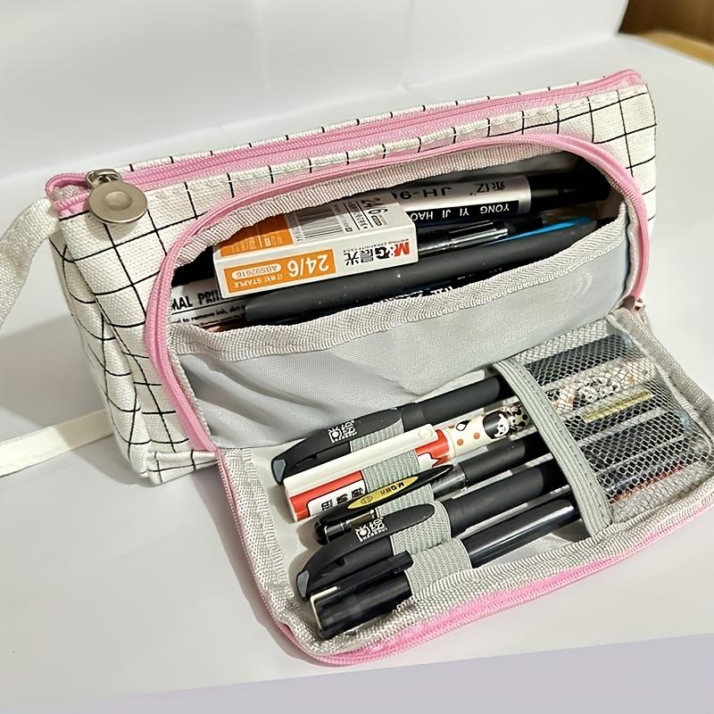 Stylish Black and White Checkered Canvas Pencil Case - Versatile Organizer for Stationery, Office Supplies, Perfect for Young Adults Pencil Pouch