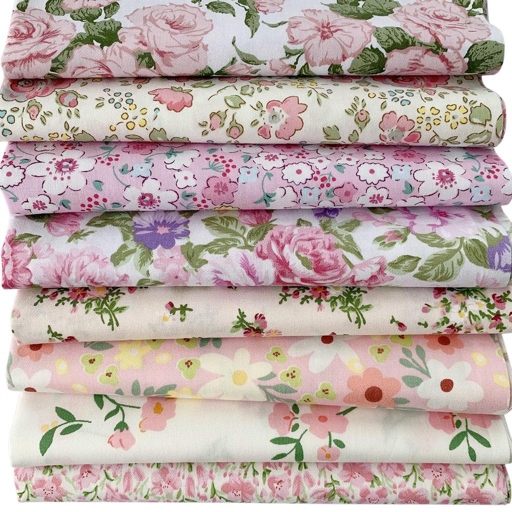 Set of 8 Floral Stylish Fabric Scraps for and Pink Fabric, 40x50cm, Crafts, Patchwork, More,