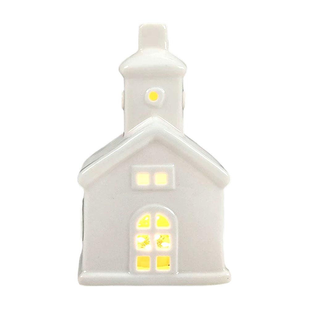 Mini White Glazed Ceramic LED Luminous Hollow House Christmas Decoration Creative Desktop Craft Home Decor
