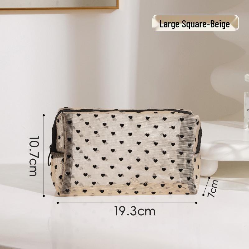 Love Heart Mesh Makeup Bag - Large Portable Cosmetic Travel Organizer