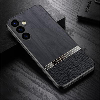 For Samsung Galaxy A55 5G Case Wood Texture Leather Coated TPU Phone Protective Cover