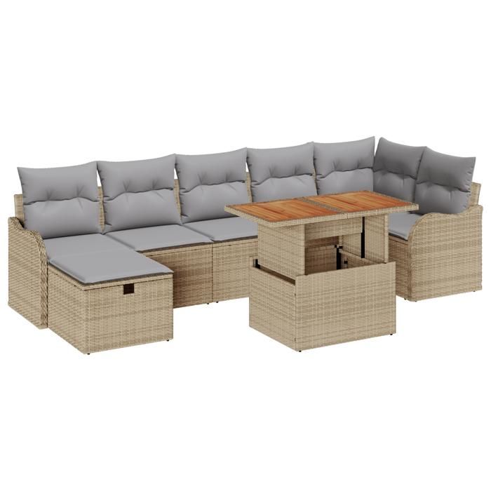Ensemble de Canapé de Jardin vidaXL 8 Pièces avec Coussins en Rotin Poly Beige, Canapé de Jardin 2 Places vidaXL 3359948