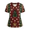 Women's Short Sleeved Christmas Printed V-neck Buttonable Side Slit Top T-shirt