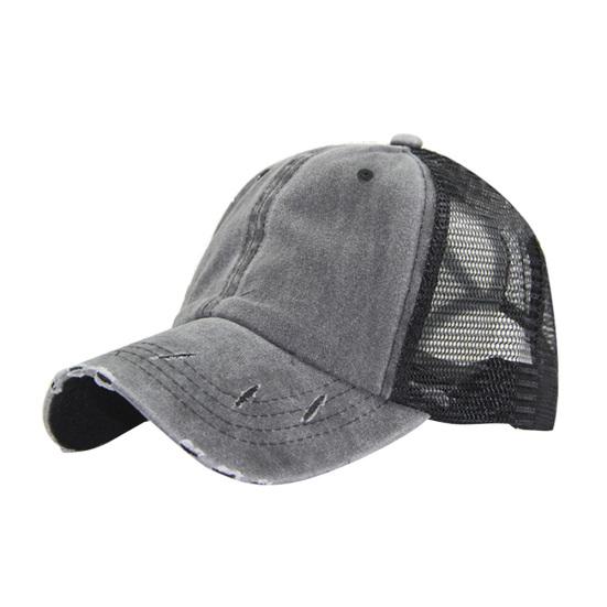 Women Ripped Anti UV Mesh Ponytail Hat Adjustable Breathable Sports Baseball Cap