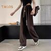 Women Pants Elastic High Waist Adjustable Drawstring Long Pants Solid Color Straight Wide Leg Casual Trousers Daily Wear