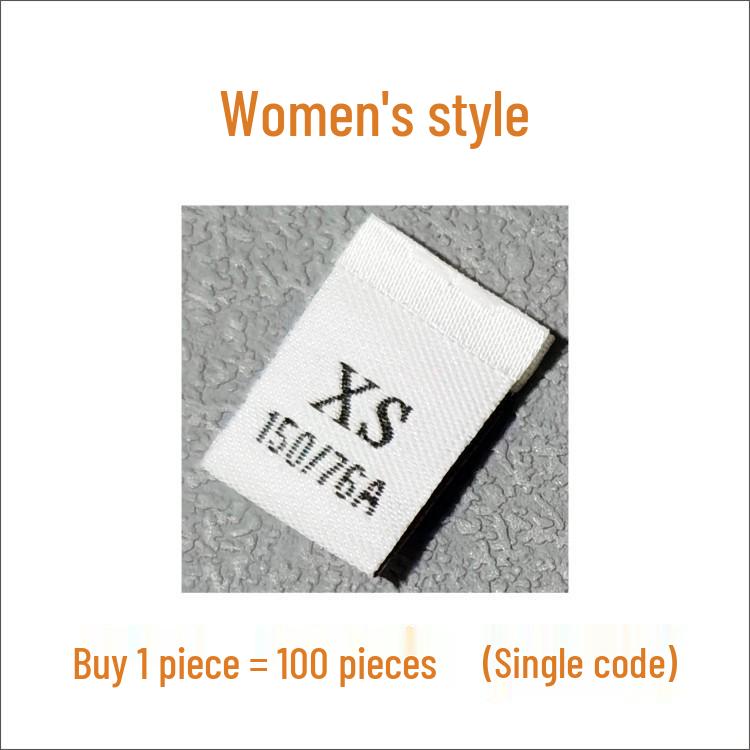 In-Stock Men's & Women's Woven Size Labels: Custom Black & White Trendy International Brand.