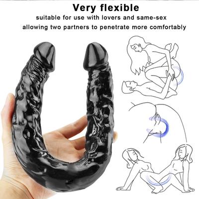 Dobbelt Hoved Sort Dildo Pik Realistisk Blodåre Imitation Penis Imitator til Mand Kvinde Ingen Vibrator Masturbation Voksen Legetøj