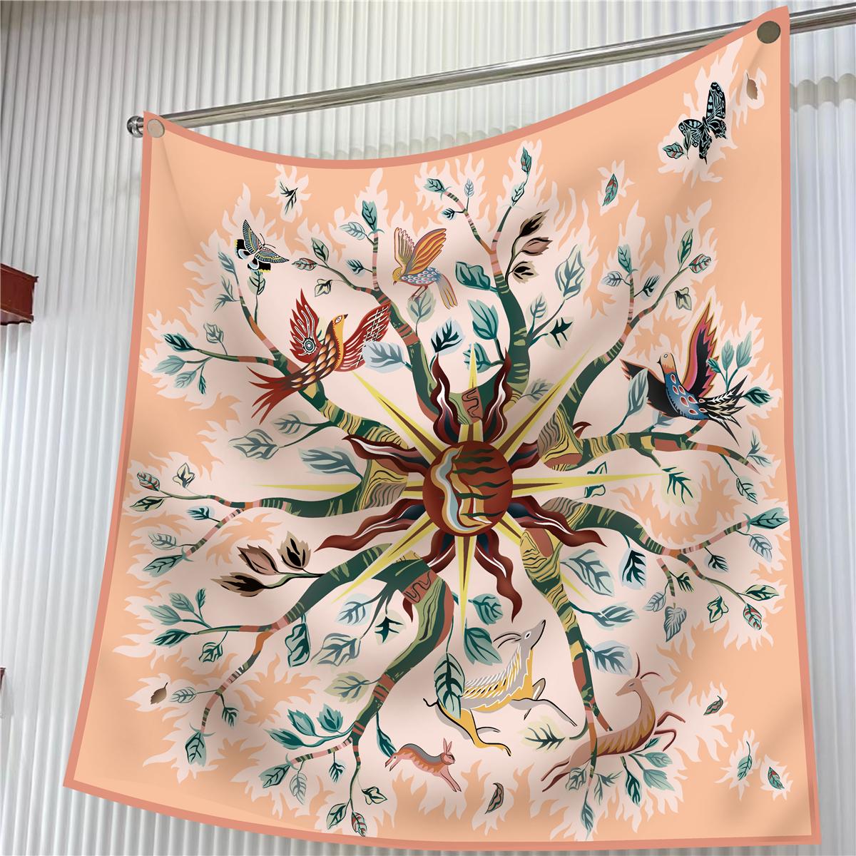 

90CM Silk Scarf Women Tarot Tree Print Square Scarves Head Echarpes Silk Foulards Femme Wraps Beach Shawl Bandana Lady Hijabs 90CM x 90CM