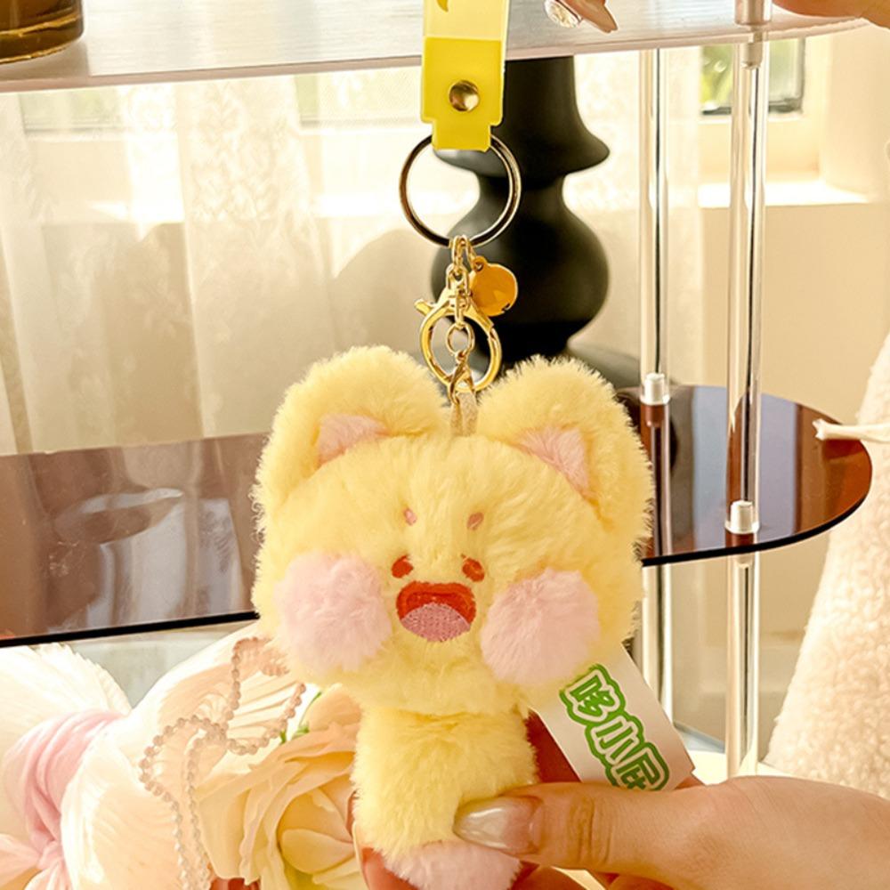 2pcs/set Funny Plush Animal Pendant Fur Cartoon Doll Keychain Purple Cute Cat Key Ring  Daily